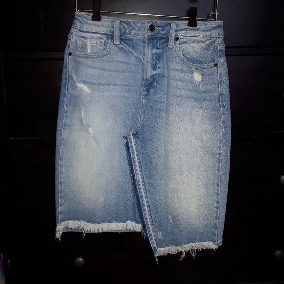 Asymmetrical Distressed Denim Skirt - Picture 1 of 3
